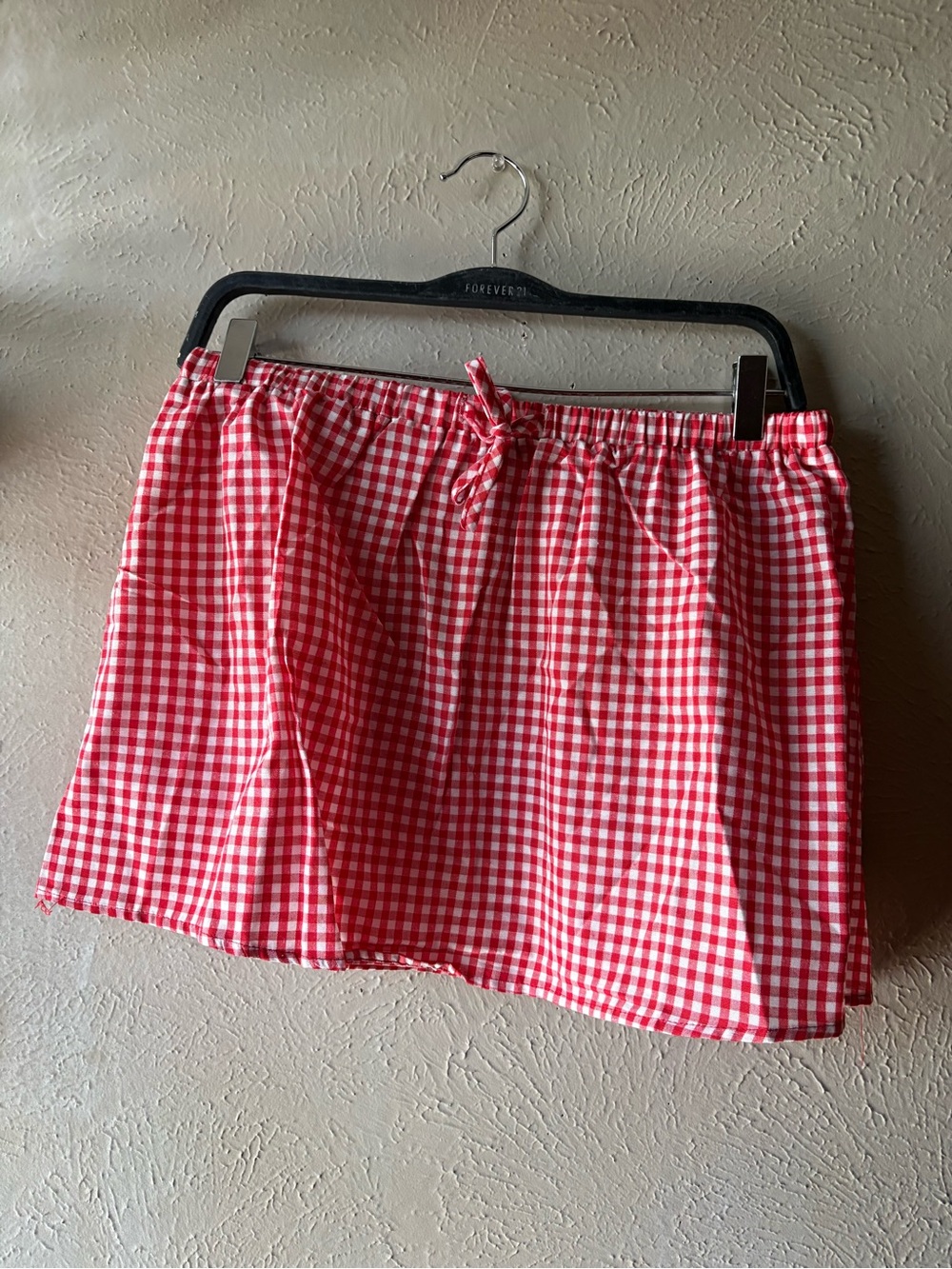Forever 21 Red and White Gingham Drawstring Mini Skirt